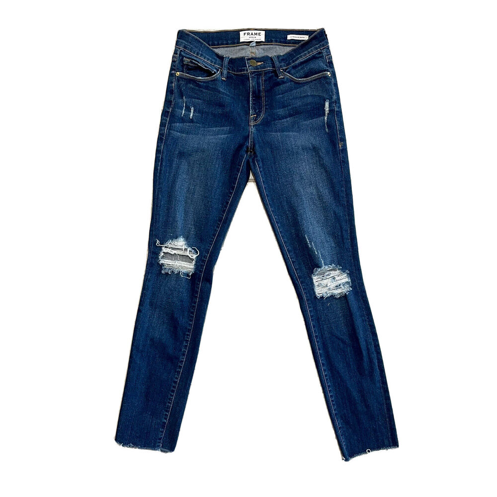 Frame Jeans Raw Hem Le Skinny De Jeanne Jolie Women's 27 Distressed Dark Wash